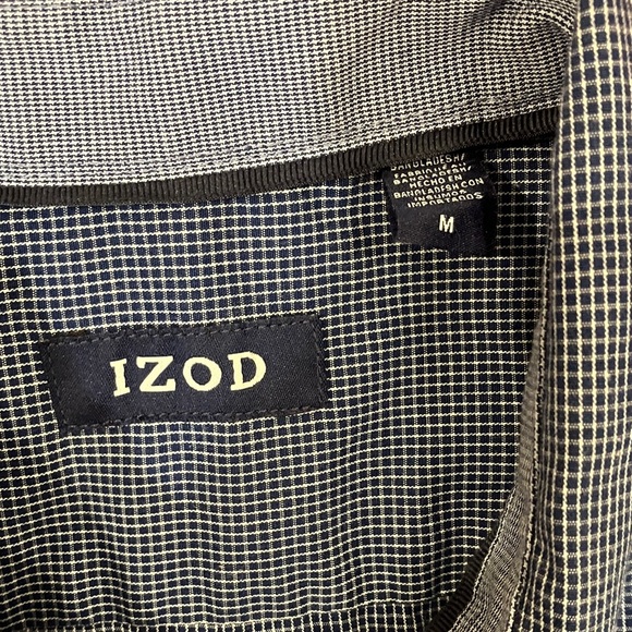 Izod men’s size medium navy blue Checkered cotton blend long sleeve button Shirt - Picture 2 of 16
